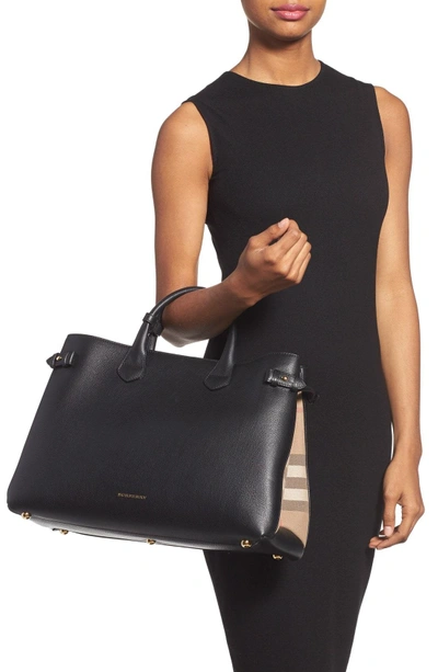 Shop Burberry 'large Banner' House Check Leather Tote - Black