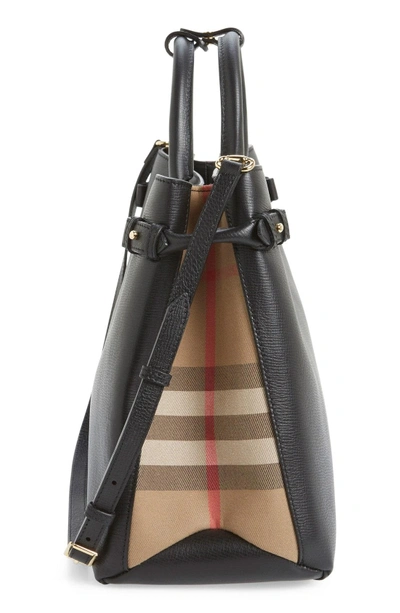 Shop Burberry 'large Banner' House Check Leather Tote - Black