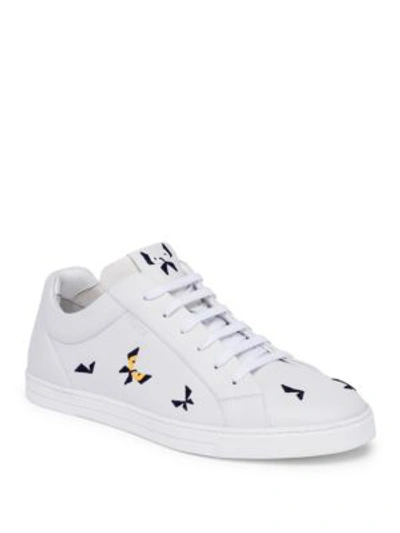 Shop Fendi Butterfleyes Leather Low-top Sneakers In Bianco White
