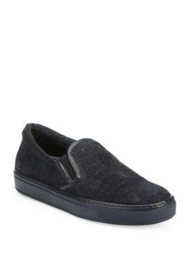 Shop Giorgio Armani Croc-embossed Suede Slip-on Sneakers In Dark Grey