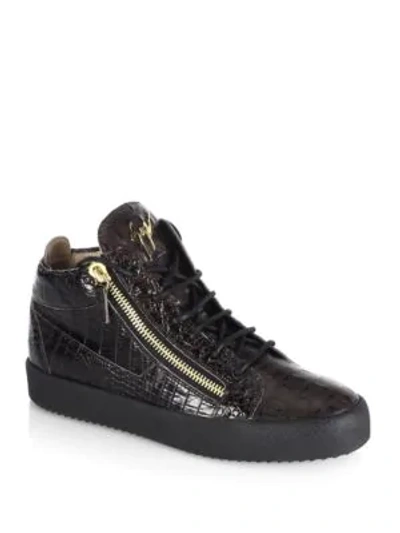 Shop Giuseppe Zanotti Alligator Embossed Leather Sneakers In Brown