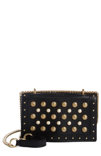 Shop Balmain Love Studded Leather Shoulder Bag - Black In Noir