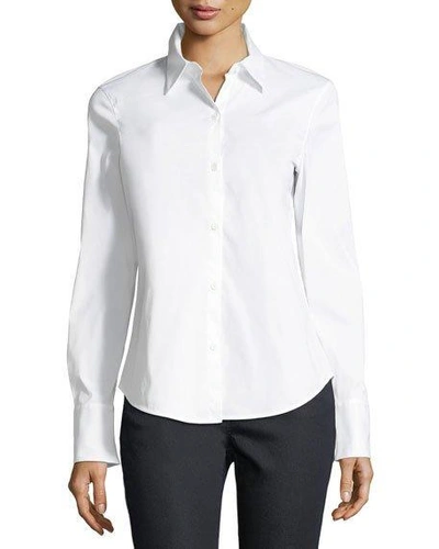 Shop Lafayette 148 Linley Stretch-cotton Button-down Blouse In White