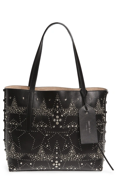 Shop Jimmy Choo Twist East West Leather Tote - Black In Black Mix