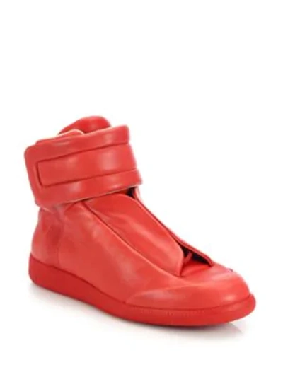 Shop Maison Margiela Future Leather High-top Sneaker In Red