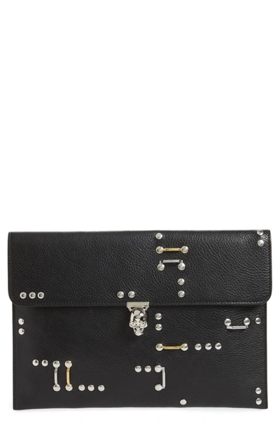 Shop Alexander Mcqueen Studded Calfskin Leather Envelope Clutch - Black