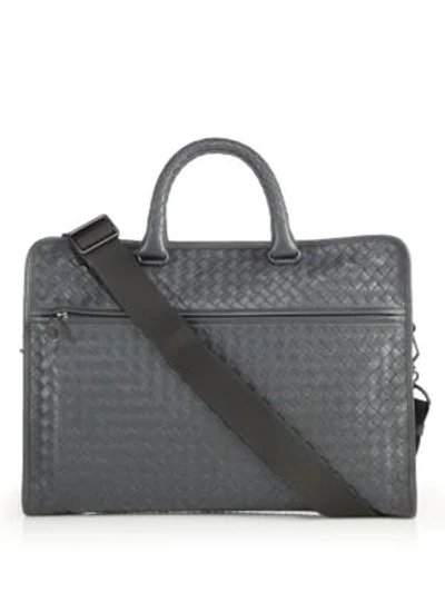 Shop Bottega Veneta Leggeron Intrecciato Leather Briefcase In Grey