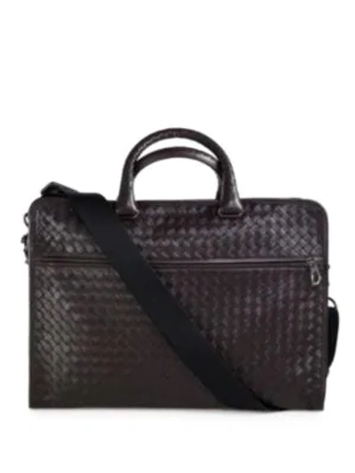 Shop Bottega Veneta Leggeron Intrecciato Leather Briefcase In Dark Brown