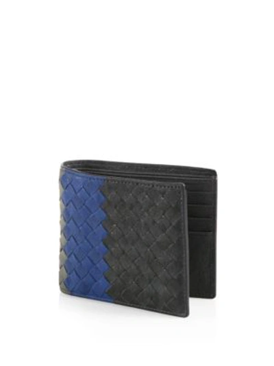 Shop Bottega Veneta Woven Leather Wallet In Denim Slate