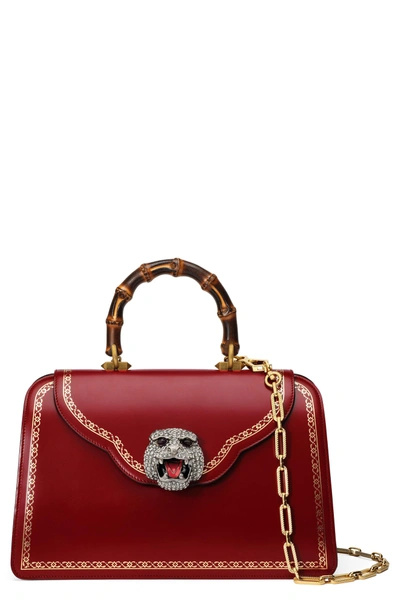 Shop Gucci Thiara Medium Leather Top Handle Bag - Red