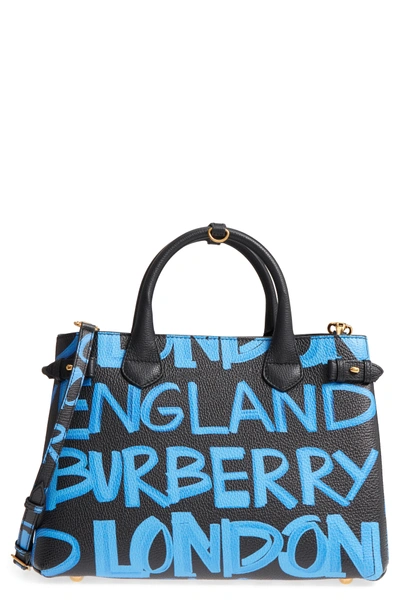 Shop Burberry Medium Banner Graffiti Leather Tote - Black