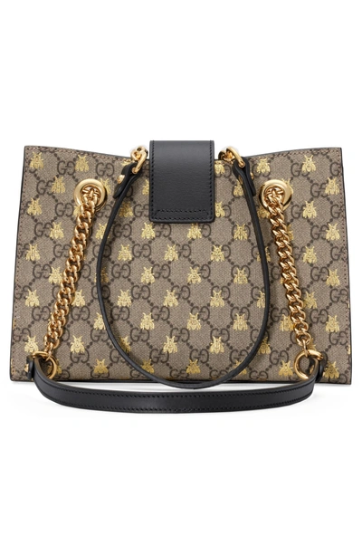 Shop Gucci Small Padlock Gg Supreme Bee Shoulder Bag In Beige Ebony Oro/ Nero