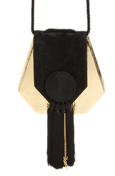Shop Saint Laurent 'opium' Genuine Snakeskin & Leather Saddle Bag - Metallic In Or/noir