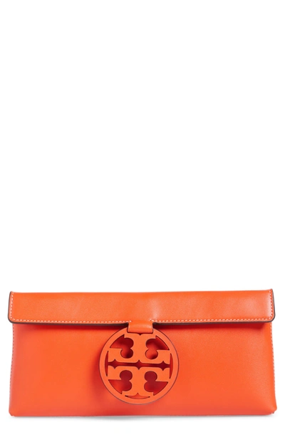 Shop Tory Burch Miller Leather Clutch - Orange In Brilliant Orange