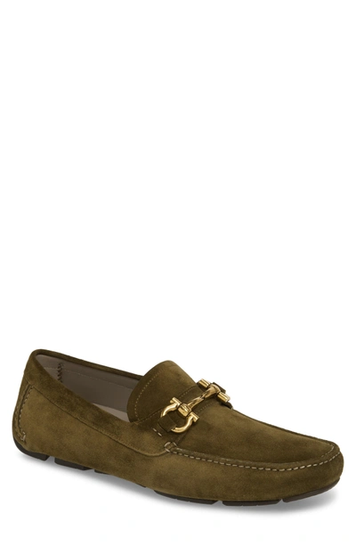 Shop Ferragamo Parigi Bit Driving Moccasin In Safari Green Suede