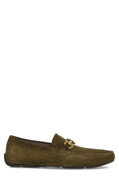 Shop Ferragamo Parigi Bit Driving Moccasin In Safari Green Suede