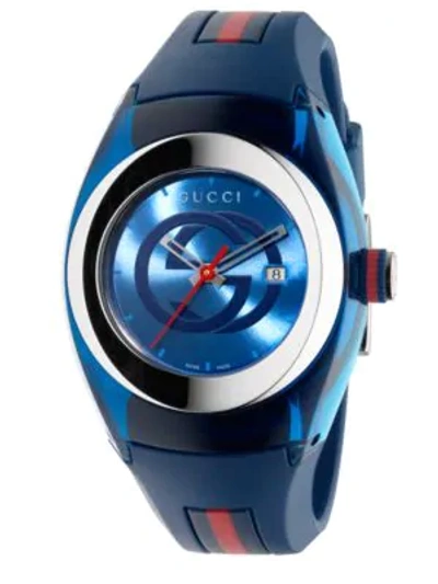 Shop Gucci Sync Stainless Steel Rubber Watch In Blue