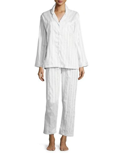 Shop P Jamas Tina Shadow-stripe Long-sleeve Long Pajama Set In White