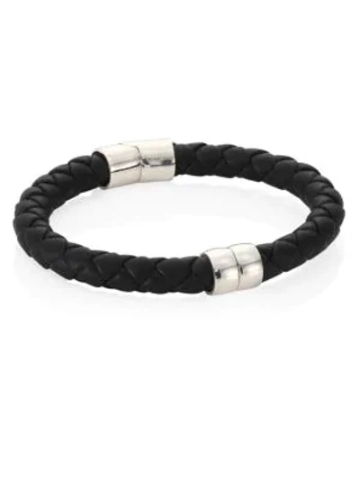 Shop Bottega Veneta Men's Braided Rope Leather Bracelet In Black