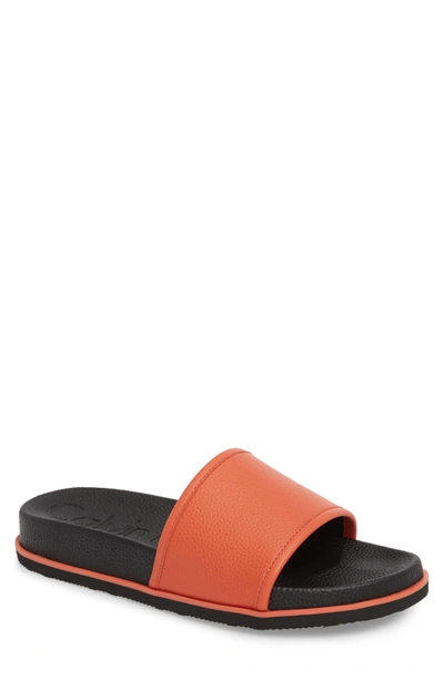 Shop Calvin Klein Mackee Sport Slide In Sunset Orange Leather