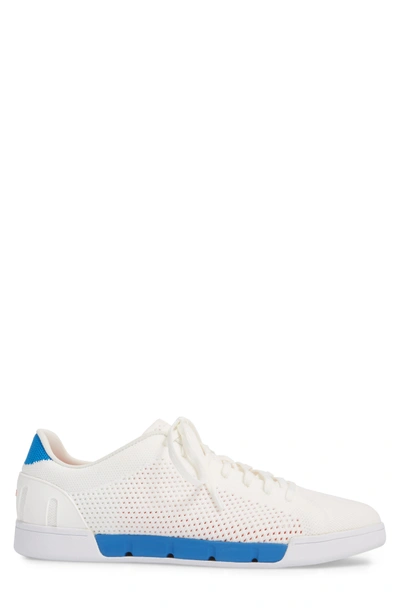 Shop Swims Breeze Tennis Washable Knit Sneaker In White/ Blitz Blue Fabric
