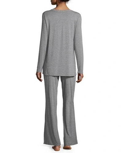 Shop Natori Feathers Long-sleeve Pajama Set In Heather Grey