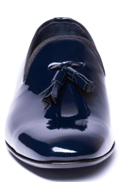 Shop Jared Lang Enzo Tasseled Venetian Loafer In Navy Leather