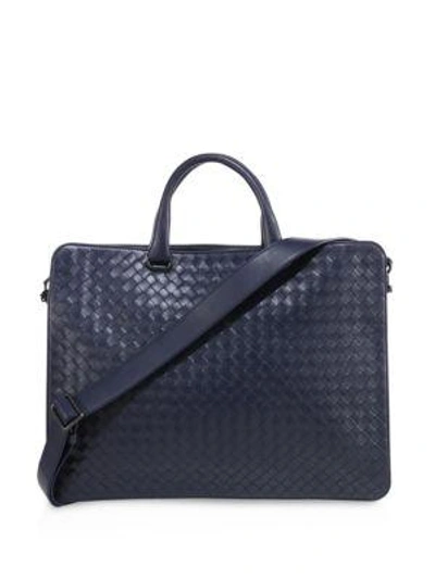 Shop Bottega Veneta Woven Leather Briefcase In Empire Lago