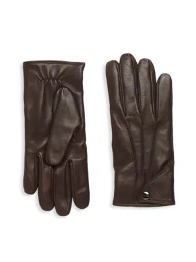 Shop Ferragamo Snap Leather Gloves In Dark Brown