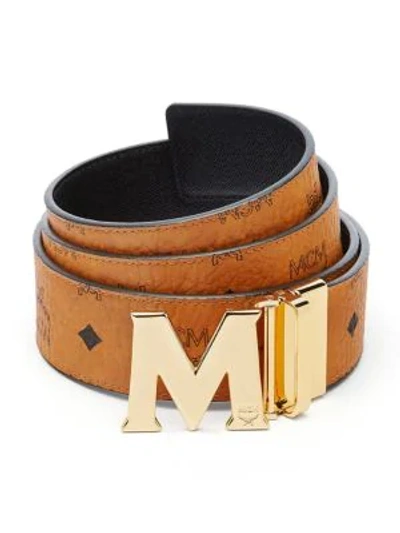 Shop Mcm Claus Reversible Belt In Cognac