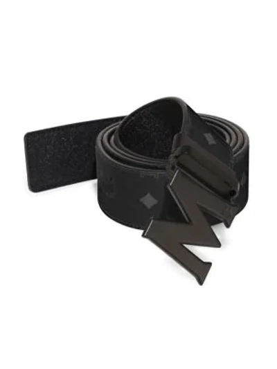 Shop Mcm Logo Leather Trimmed Belt In Black