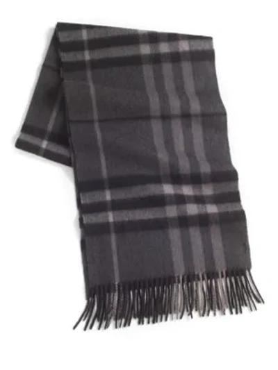Shop Burberry Cashmere Check Scarf In Dark Charcoal