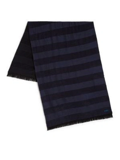 Shop Kenzo Wool-blend Striped Scarf In Navy