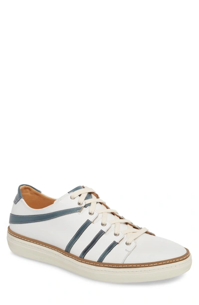 Shop Mezlan Tebas Striped Low Top Sneaker In White/ Jeans Leather
