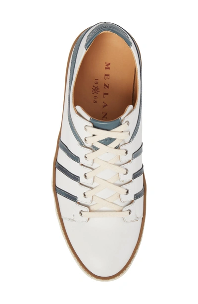 Shop Mezlan Tebas Striped Low Top Sneaker In White/ Jeans Leather