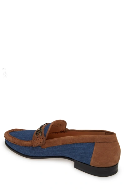Shop Mezlan Jason Two-tone Bit Loafer In Jeans/ Cognac Linen/ Suede