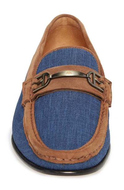 Shop Mezlan Jason Two-tone Bit Loafer In Jeans/ Cognac Linen/ Suede