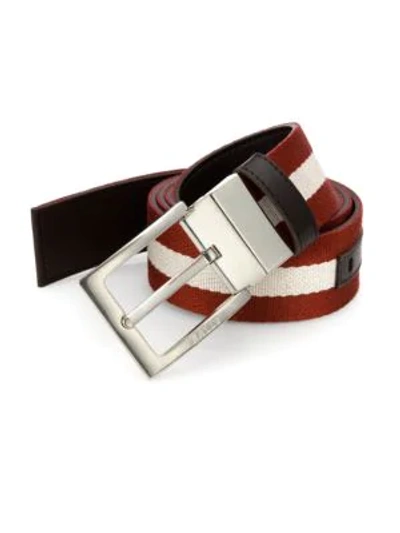 Shop Bally Tonnil Canvas Leather Belt In Chocolate