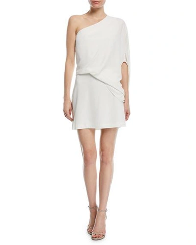 Shop Halston Heritage One-shoulder Asymmetric-sleeve Dress In White