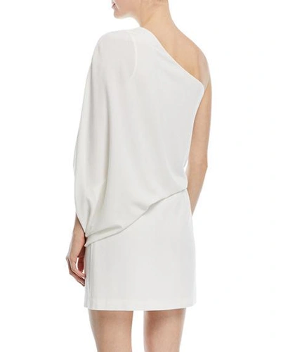 Shop Halston Heritage One-shoulder Asymmetric-sleeve Dress In White