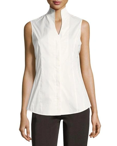 Shop Misook Sleeveless Stretch-cotton Shirt In Black