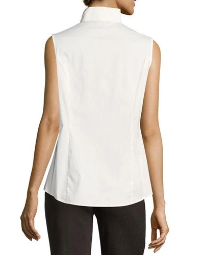 Shop Misook Sleeveless Stretch-cotton Shirt In Black