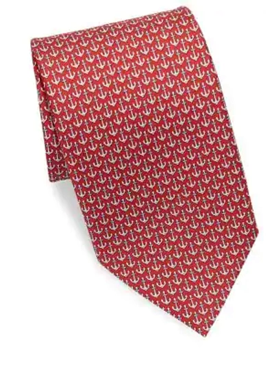Shop Ferragamo Silk Anchor Tie In Red