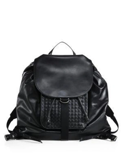 Shop Bottega Veneta Leather Drawstring Backpack In Black