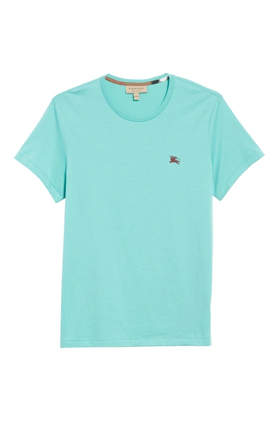 Shop Burberry Logo Embroidered Crewneck T-shirt In Turquoise