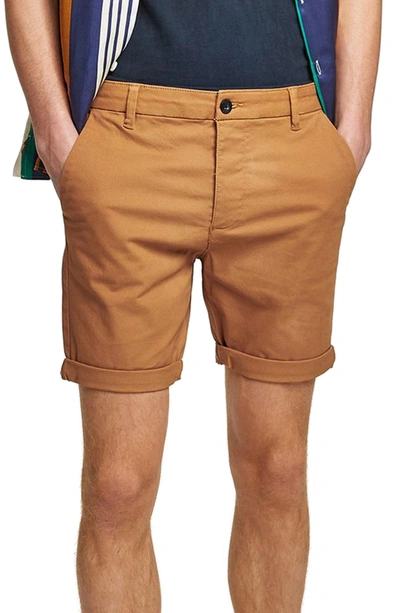 Shop Topman Skinny Fit Chino Shorts In Orange