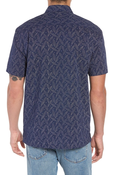 Shop Pendleton Regular Fit Print Short Sleeve Sport Shirt In Navy Leaf