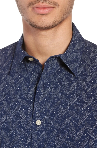 Shop Pendleton Regular Fit Print Short Sleeve Sport Shirt In Navy Leaf