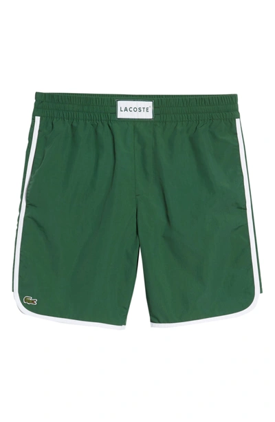 Shop Lacoste Side Stripe Swim Trunks In Green