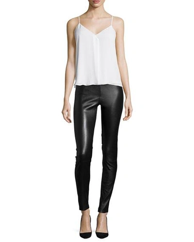 Shop Alice And Olivia Lamb Leather Leggings In Black